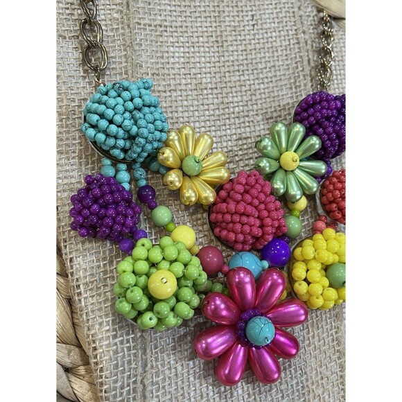 Vintage Art To Wear Floral Boho Beach Coastal Gold Tone Statement Multicolored - Picture 2 of 8